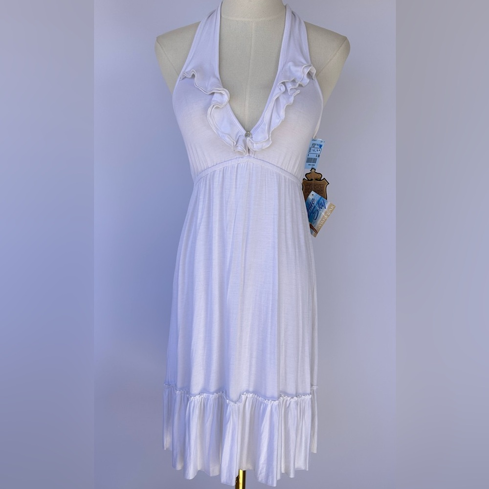 Elan USA Blue Sky Swimwear Swimsuit Cover Up Halter Neck Full Skirt Size Medium